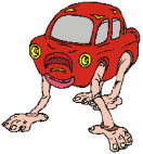 Funny drawing of red car with hands