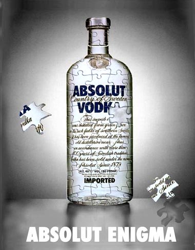 Alcohol ads: Absolut vodka enigma ad