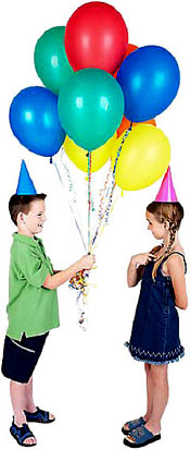Inspirational birthday poetry: Little boy giving girl lots of balloons.