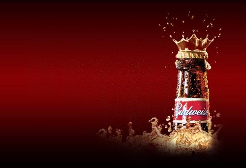 Budweiser commercials - Picture of Budweiser bottle with crown and red background