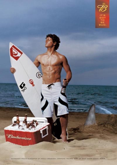 Fabulous Budweiser beer commercial - man on the beach with a shark coming in - great alcohol ads
