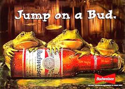Budweiser commercials - Three Budweiser frogs, Jump on a bud - beer ads