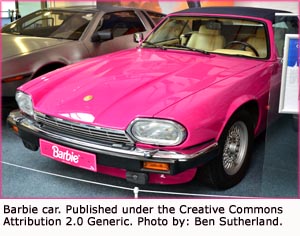 Real pink Barbie car. Funny jokes about cars.