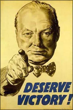 Winston Churchill: Old Second World War Poster with Churchill pointing: Deserve Victory. 