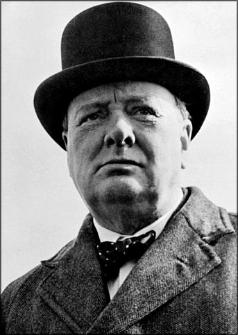 Winston Churchill quotes: Photo of Winston Churchill with his famous bowler hat.