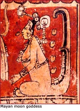 Fun facts: Old painting of Mayan moon goddess with flat forehead.