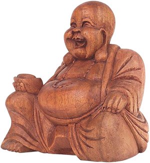 Laughing buddha wooden figurine