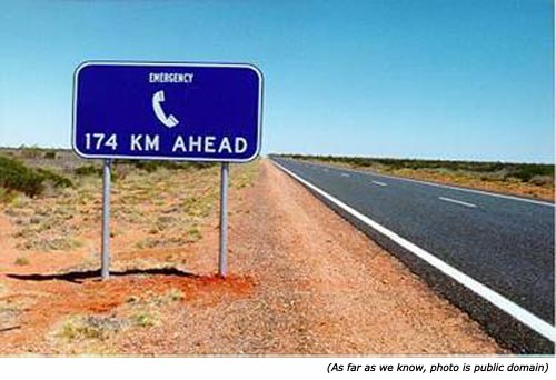 Really funny signs and funny traffic sign: Emergency phone 174 km ahead!
