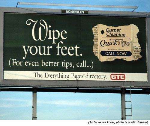 Silly signs, funny road signs and funny information signs: Wipe your feet. (For even better tips, call ...)!