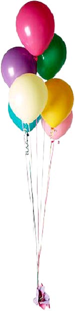 A bunch of colorful birthday balloons.