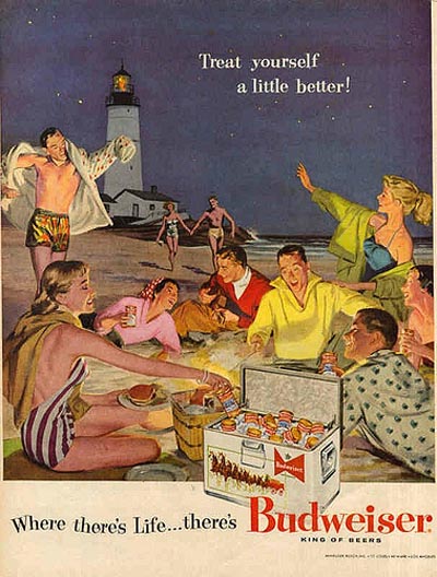 Budweiser beer commercial - Young people enjoying an evening on the beach! Where there's life there's Bud!