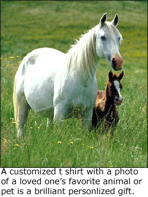 Customized t shirt with a photo of two horses.