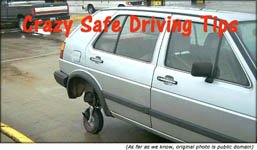 Safe driving tips: Funny car picture with very small hind wheel.