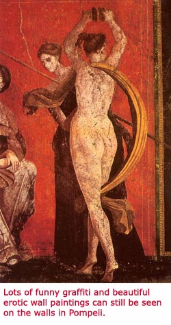 Erotic mural from Pompeii. Wall painting of naked woman from Pompeii