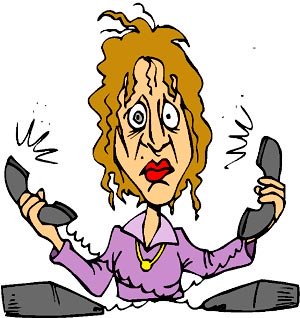 Hilarious stress test: Funny picture of woman getting stressed by the phones.