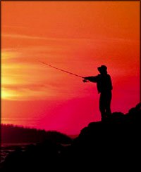 Great unusual gifts: Portable fishing rod: Photo of man fishing in the orange sunset.