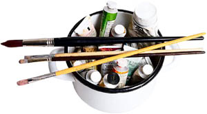 Artist's paint and brushes.