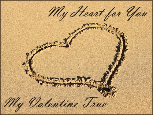 Modern printable Valentines cards: photo of heart drawn in the sand.