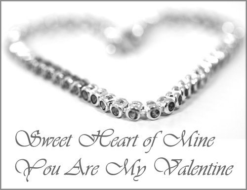 Printable Valentines cards: Photo of silver necklace that forms a heart and short Valentines poems.
