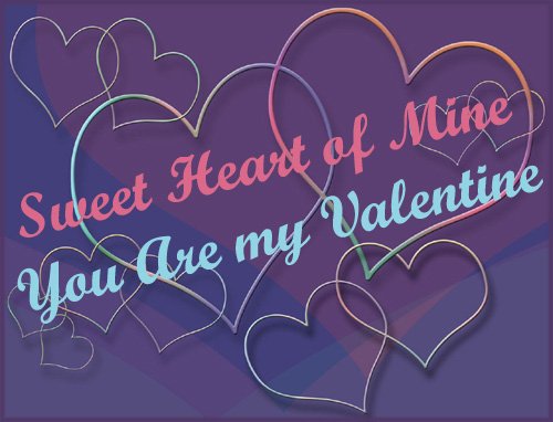 Valentine graphics: Outlines of hearts on purple background.