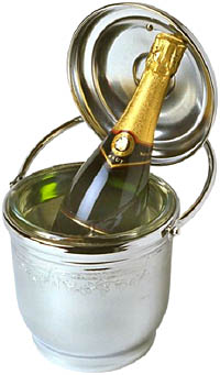 Champagne day: Photo of champagne bottle in ice bucket.