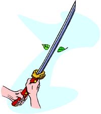 Very funny joke: Drawing of hands holding a samurai sword.