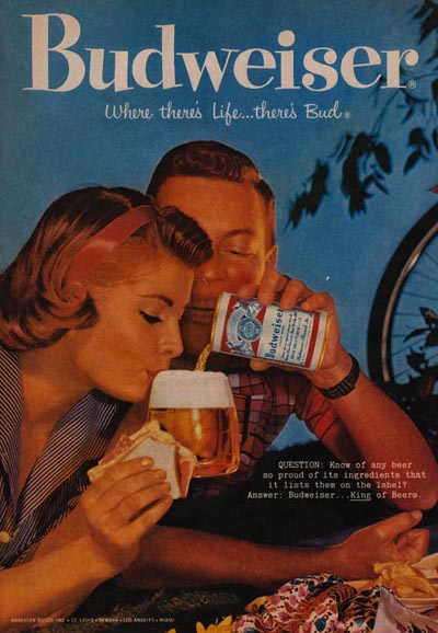 Vintage Budweiser beer commercial - Woman drinking the foam of the beer. Budweiser: Where there's Life ... There's Bud!