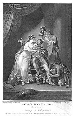 Facts about pearls and Cleopatra: Old drawing of Cleopatra and Antony.